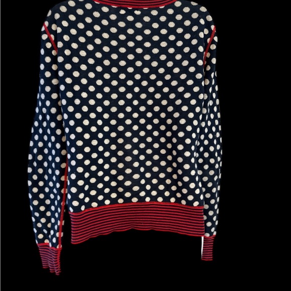 NEVE Navy White Polka Dot Cotton Knit Cardigan Button Sweater. - Picture 2 of 5
